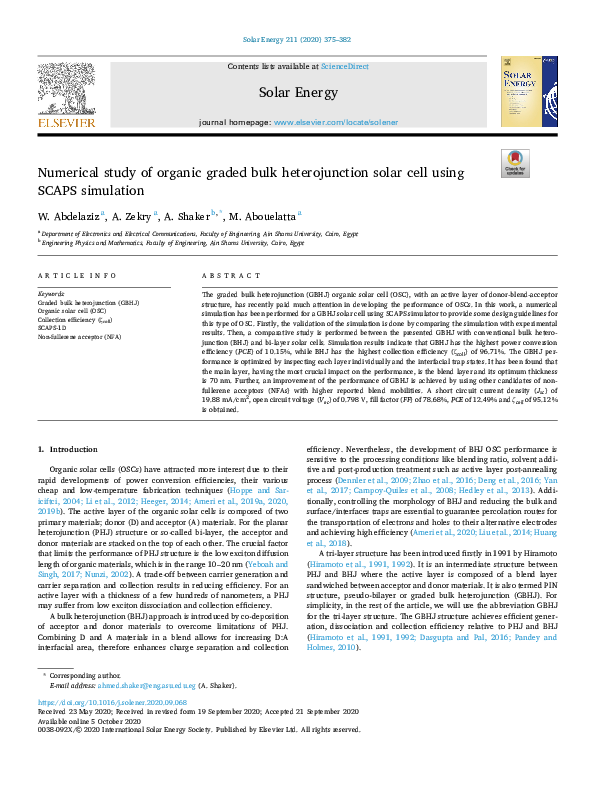 (PDF) Numerical study of organic graded bulk heterojunction solar cell ...