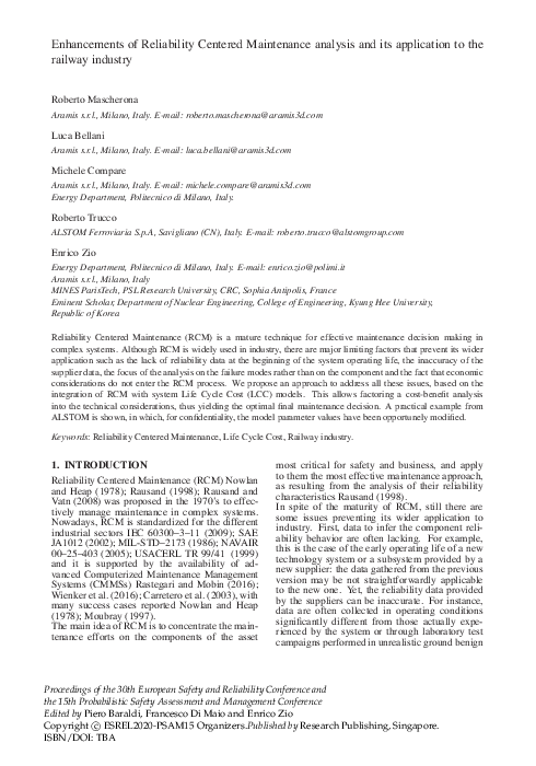 (PDF) Enhancements of Reliability Centered Maintenance Analysis and its ...