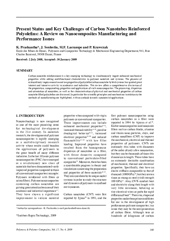 (PDF) Present Status and Key Challenges of Carbon Nanotubes Reinforced ...