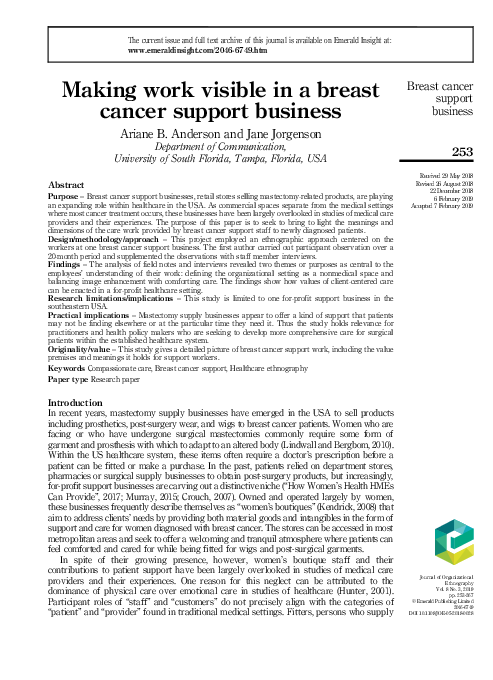 (PDF) Making work visible in a breast cancer support business | Jane ...
