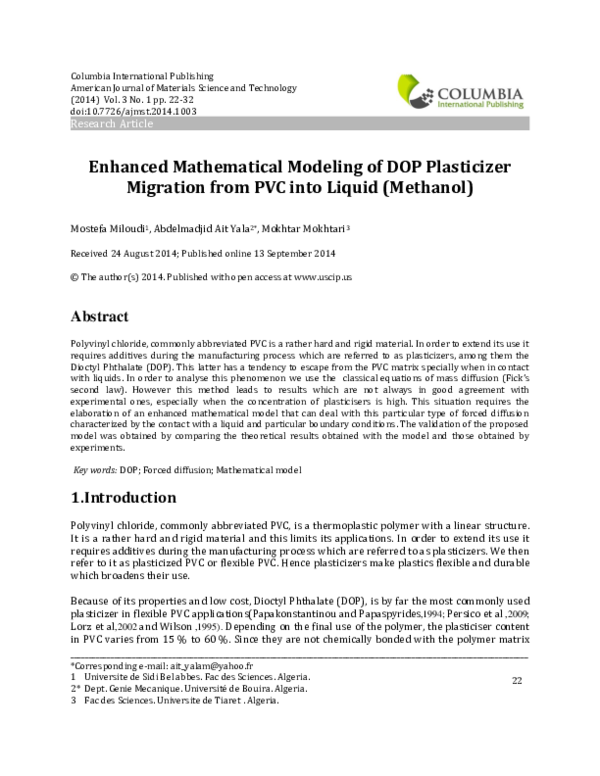 (PDF) Enhanced Mathematical Modeling of DOP plasticizer migration from ...