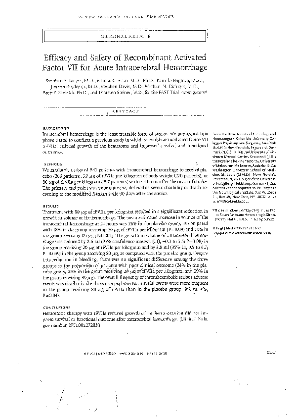 (PDF) Efficacy and Safety of Recombinant Activated Factor VII for Acute ...