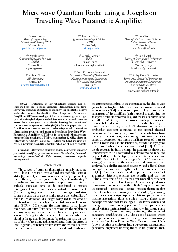 Microwave Quantum Radar using a Josephson Traveling Wave Parametric ...