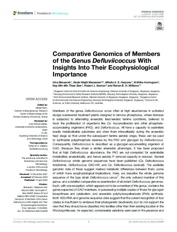 (PDF) Comparative Genomics of Members of the Genus Defluviicoccus With ...