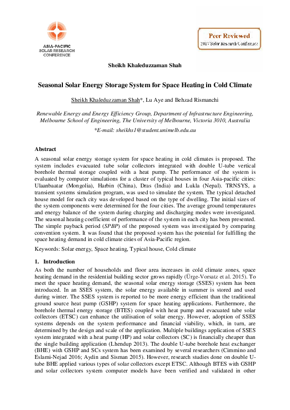 (PDF) Seasonal solar energy storage system for space heating in cold ...