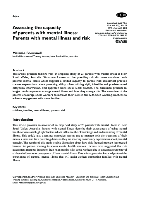 (PDF) Assessing the capacity of parents with mental illness: Parents ...