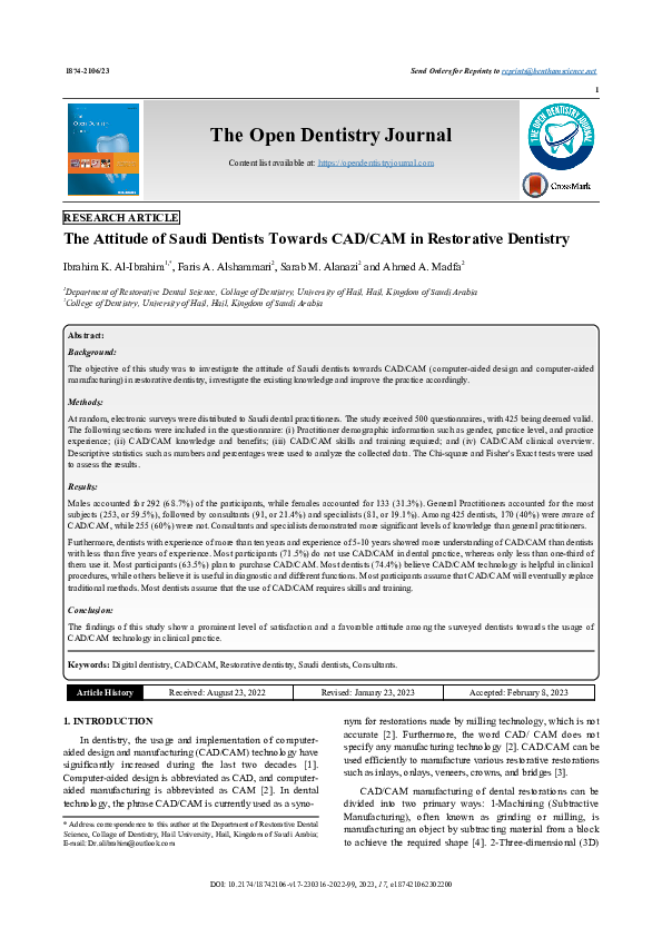 (PDF) The Attitude of Saudi Dentists Towards CAD/CAM in Restorative ...