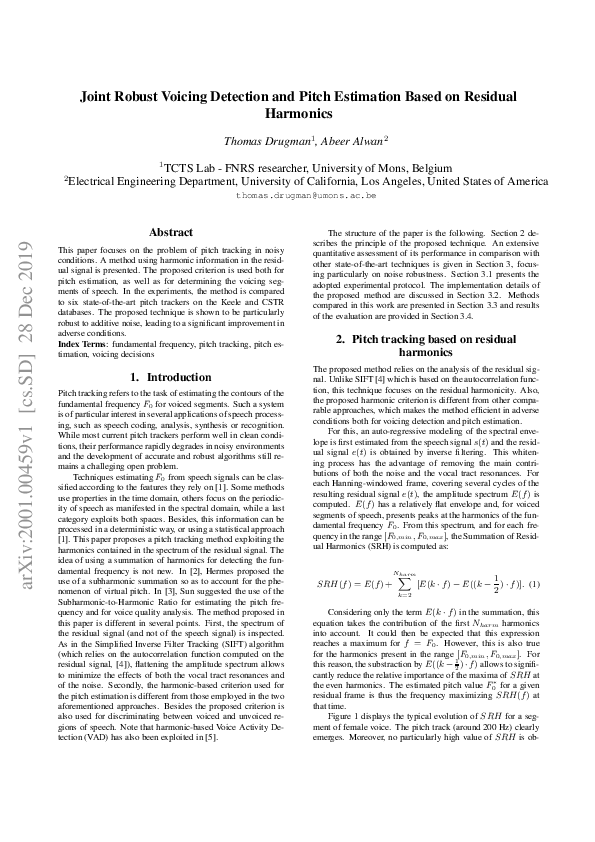 (PDF) Joint Robust Voicing Detection and Pitch Estimation Based on ...