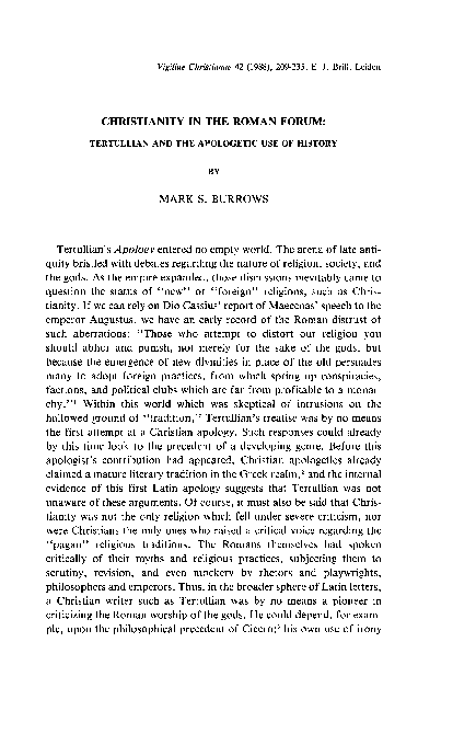 (PDF) Christianity in the Roman Forum: Tertullian and the Apologetic ...