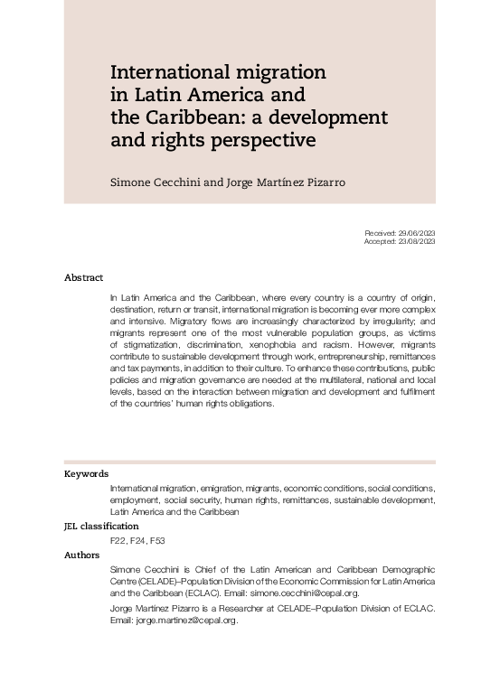 (PDF) International migration in Latin America and the Caribbean: a ...