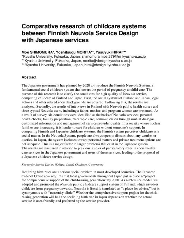 (PDF) Comparative research of childcare systems between Finnish Neuvola ...
