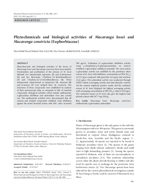 (PDF) Phytochemicals and biological activities of Macaranga hosei and ...