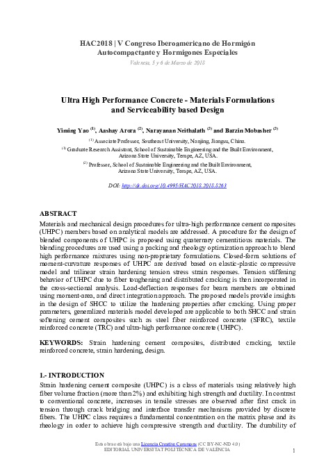 (PDF) Ultra high Performance Concrete - Materials Formulations and ...