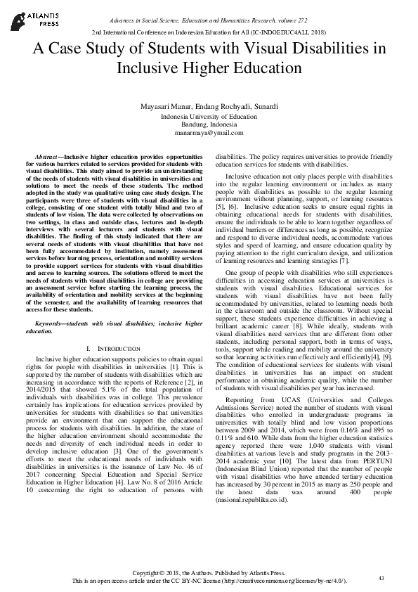 (PDF) A Case Study of Students with Visual Disabilities in Inclusive ...
