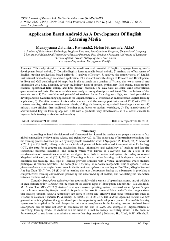 (PDF) Application Based Android As A Development Of English Learning Media