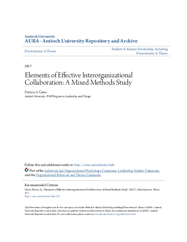 (PDF) Elements of Effective Interorganizational Collaboration: A Mixed ...