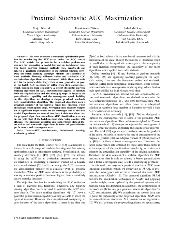 (PDF) Proximal Stochastic AUC Maximization