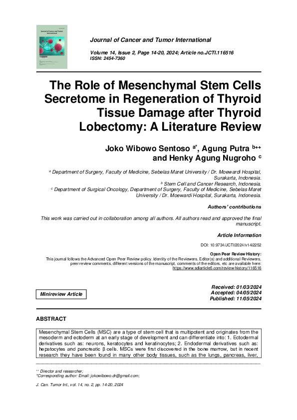 (PDF) The Role of Mesenchymal Stem Cells Secretome in Regeneration of ...