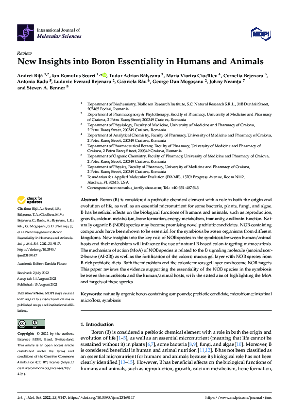 (PDF) New Insights into Boron Essentiality in Humans and Animals