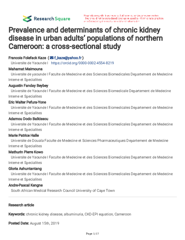 (PDF) Prevalence and determinants of chronic kidney disease in urban ...