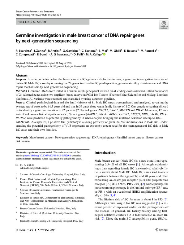 (PDF) Germline investigation in male breast cancer of DNA repair genes ...