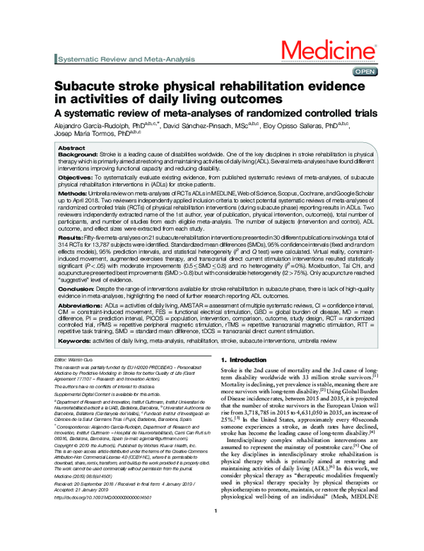 (PDF) Subacute stroke physical rehabilitation evidence in activities of ...