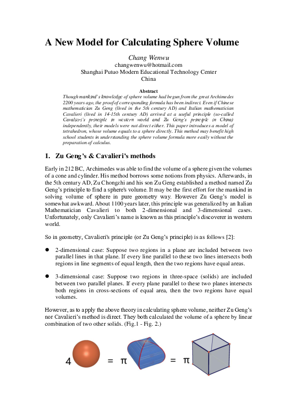 (PDF) A New Model for Calculating Sphere Volume