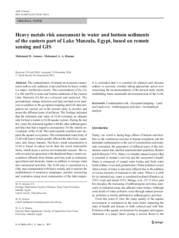 (PDF) Heavy metals risk assessment in water and bottom sediments of the ...
