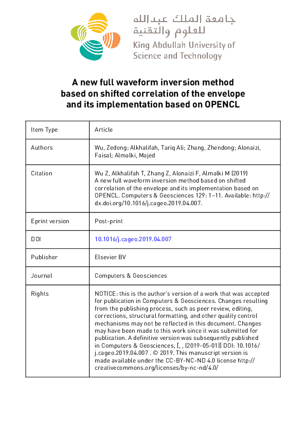 (PDF) A new full waveform inversion method based on shifted correlation ...