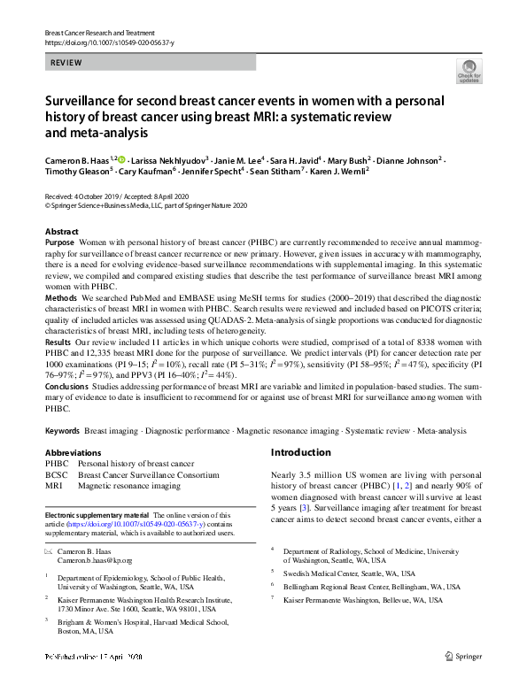 (PDF) Surveillance for second breast cancer events in women with a ...