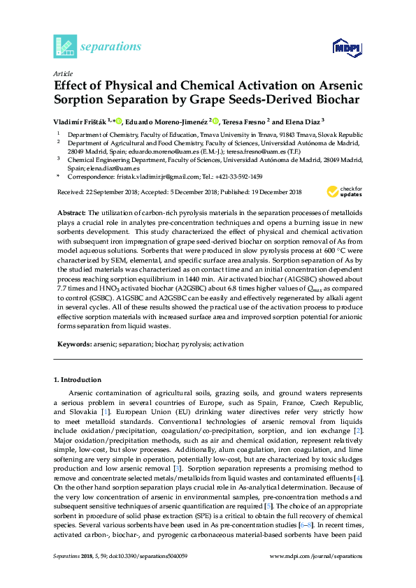 (PDF) Effect of Physical and Chemical Activation on Arsenic Sorption ...