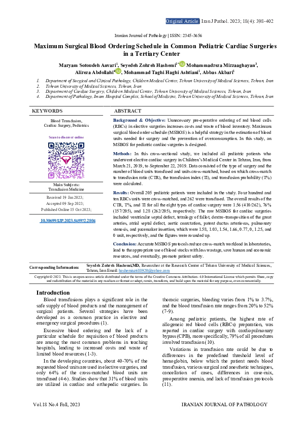 (PDF) Maximum Surgical Blood Ordering Schedule in Common Pediatric ...