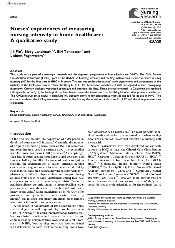 (PDF) Nurses’ experiences of measuring nursing intensity in home ...
