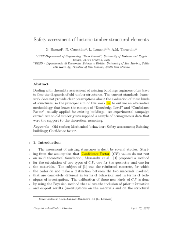 (PDF) Safety assessment of historic timber structural elements