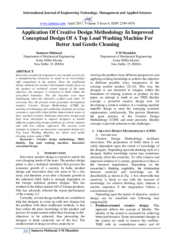 (PDF) Application Of Creative Design Methodology In Improved Conceptual ...