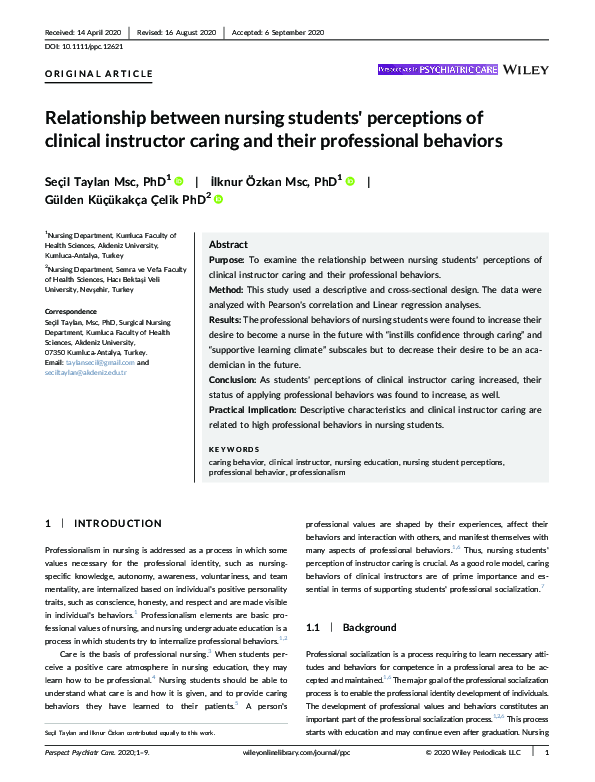 (PDF) The Relationship Between Nursing Students' Perceptions of ...