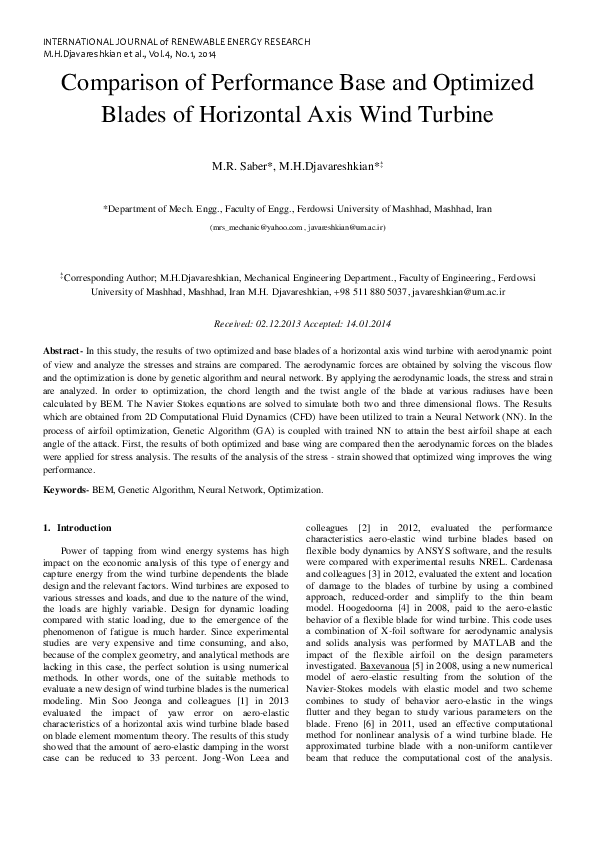 (PDF) Comparison of Performance Base and Optimized Blades of Horizontal ...