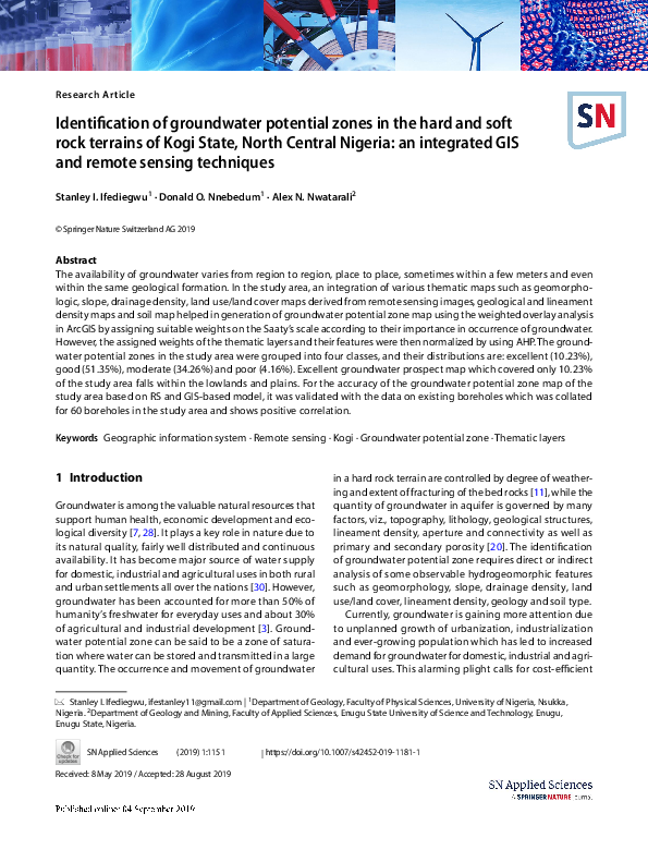(PDF) Identification of groundwater potential zones in the hard and ...