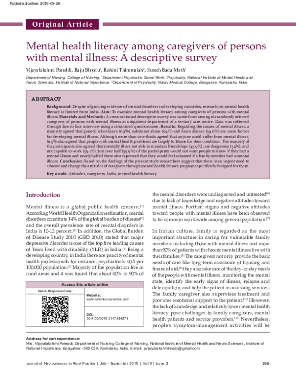 (PDF) Mental health literacy among caregivers of persons with mental ...