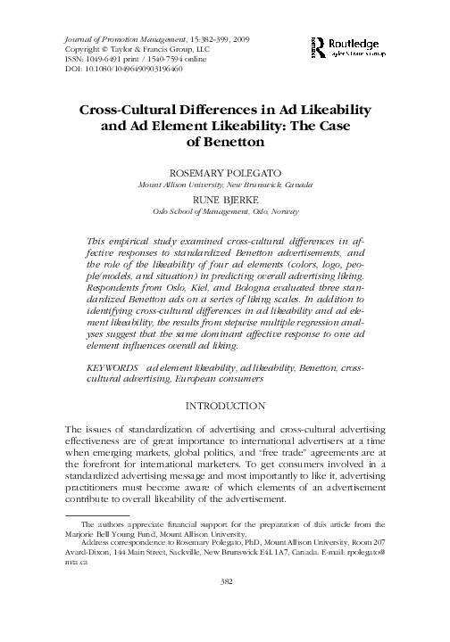 (PDF) Cross-Cultural Differences in Ad Likeability and Ad Element ...