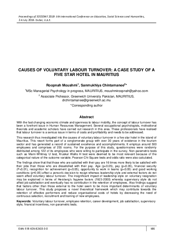 (PDF) Causes of Voluntary Labour Turnover: A Case Study of a Five Star ...