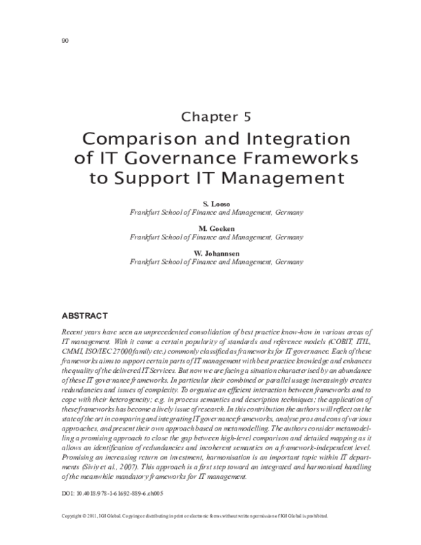 (PDF) Comparison and Integration of IT Governance Frameworks to support ...