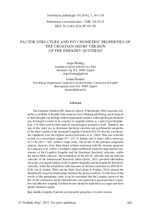 (PDF) Factor Structure and Psychometric Properties of the Croatian ...