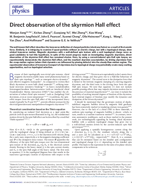 (PDF) Direct observation of the skyrmion Hall effect