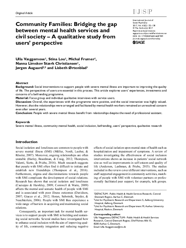 (PDF) Community Families: Bridging the gap between mental health ...