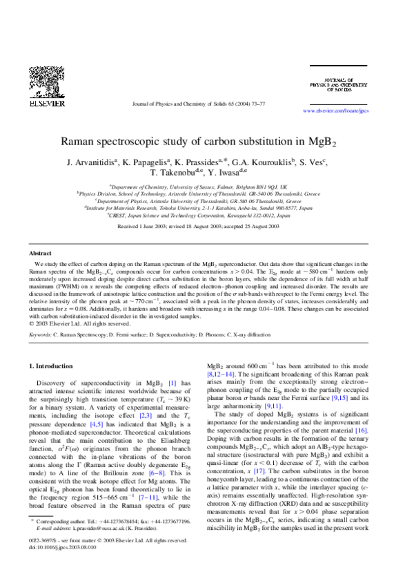 (PDF) Raman spectroscopic study of carbon substitution in MgB2 ...