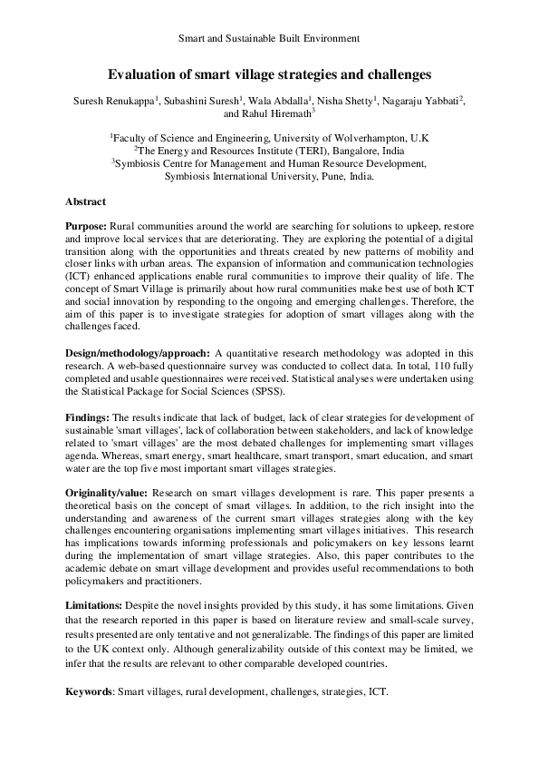 (PDF) Evaluation of smart village strategies and challenges