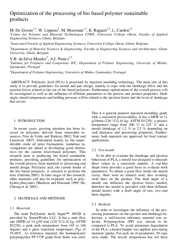 (PDF) Optimization of the processing of bio based polymer sustainable ...