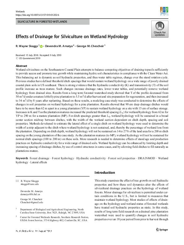 (PDF) Effects of Drainage for Silviculture on Wetland Hydrology