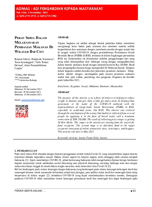 (PDF) Peran Serta Dalam Melaksanakan Pembagian Makanan Di Wilayah Bsd